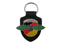 Keychains de couro personalizado GSG9, Keychains relativo à promoção com logotipo com o emblema macio do esmalte