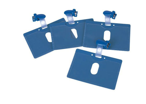 Grampo plástico da parte superior da aleta do ABS azul que encontra o titular do cartão do PVC, grampo 30277 do suporte de emblema do nome