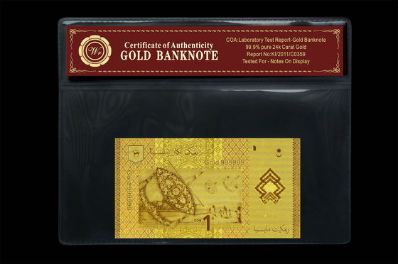 Nota lindo Malásia 1 cédula do ouro do ringgit 24k com suporte plástico