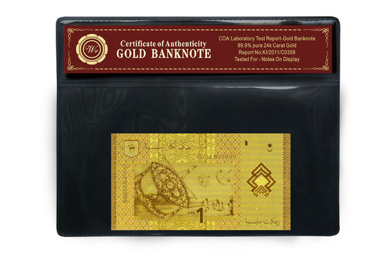 Nota lindo Malásia 1 cédula do ouro do ringgit 24k com suporte plástico